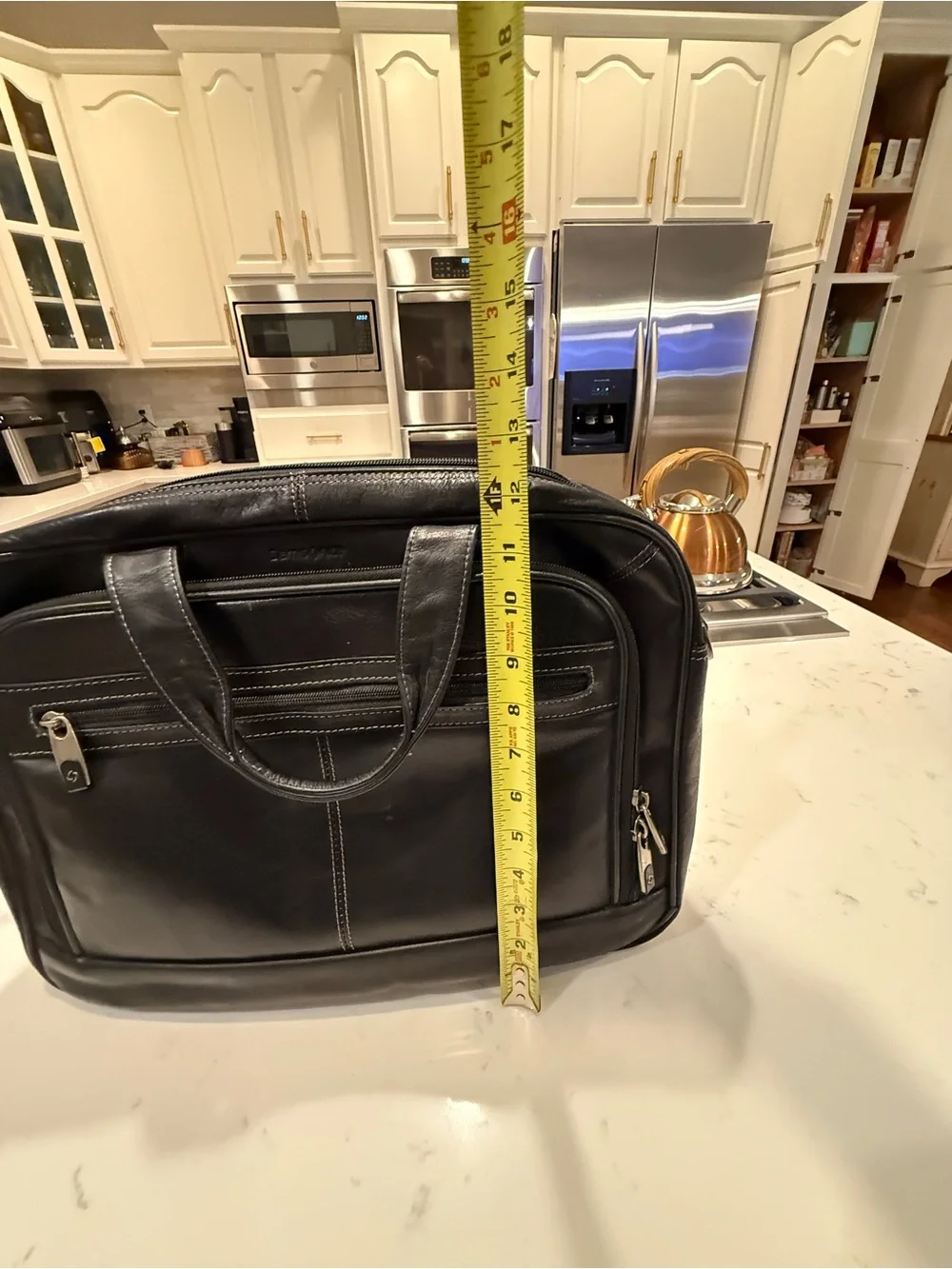 Samsonite Black Genuine Leather Laptop Briefcase Business Messenger Bag 16.5”
